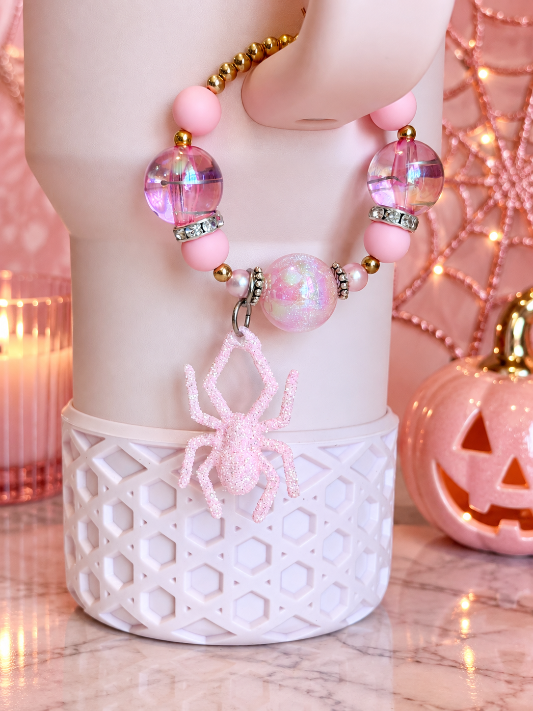 Pink Sugar Spider Webs Halo Charm - Tumbler Handle Charm