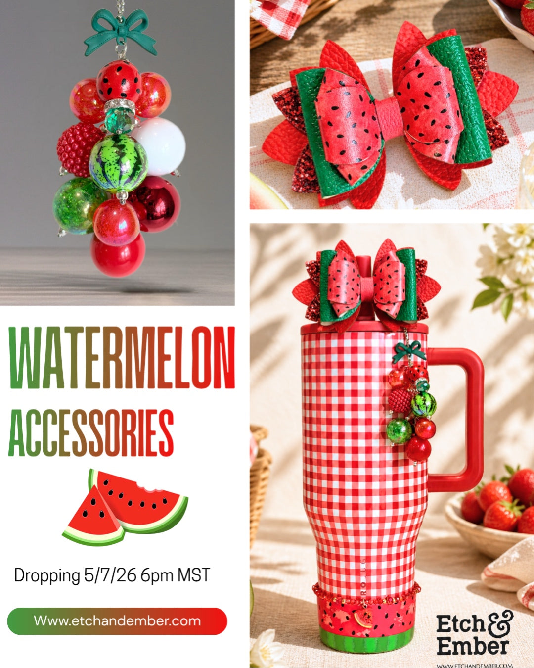 Watermelon Mini Bauble Charm - Tumbler Handle Charm