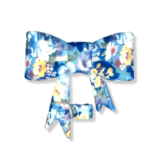 Blue Floral 3D Bow Straw Topper