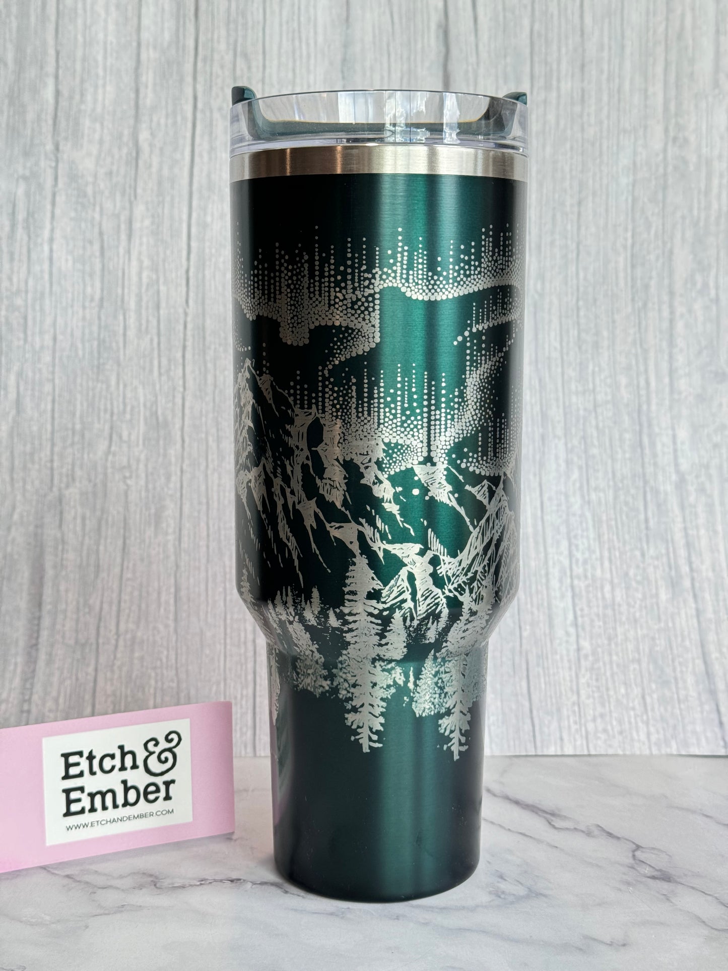 Northern Lights Engraved Stanley 40oz- Ready to Ship- Evergreen Glow