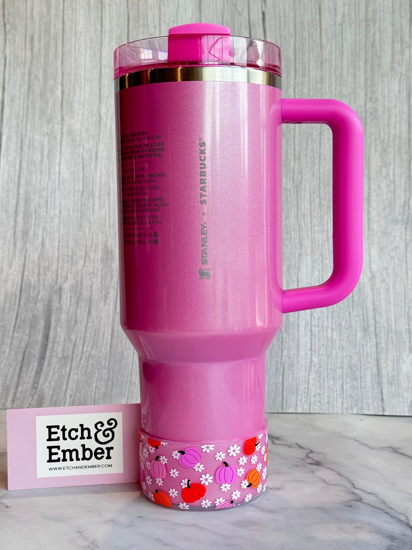 Floral Pink Pumpkins Tumbler Boot -fits 20-40oz New!