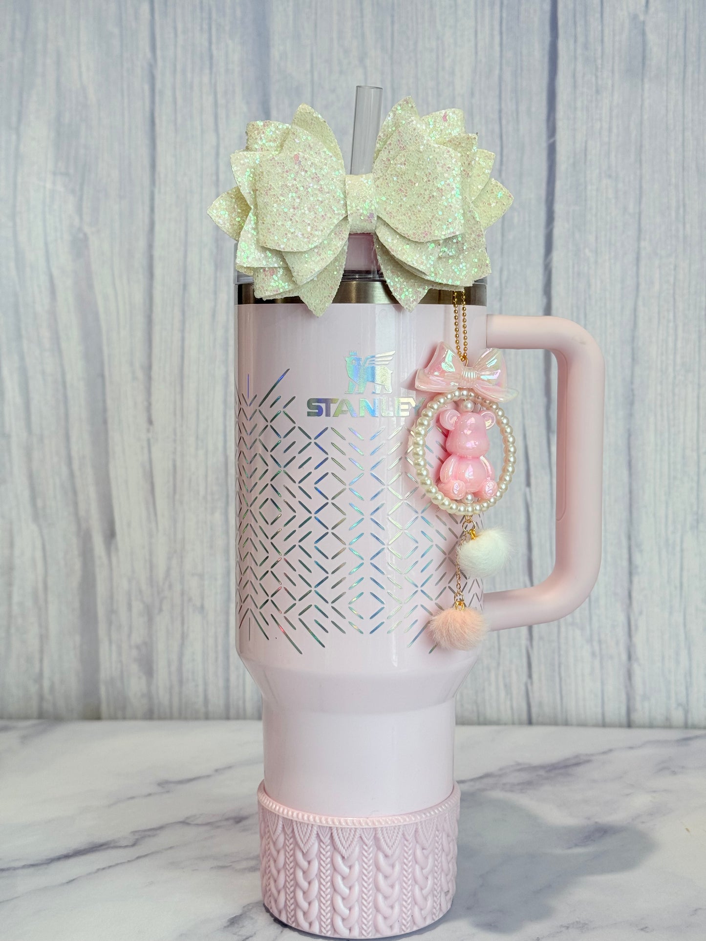 Pink Shimmer Bear Charm - Tumbler Handle Charm