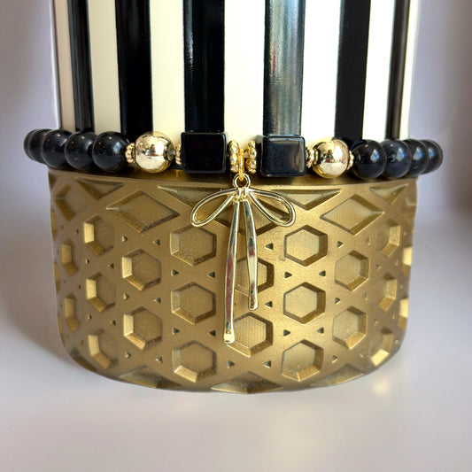 Black & Gold Bow Tumbler Bracelet