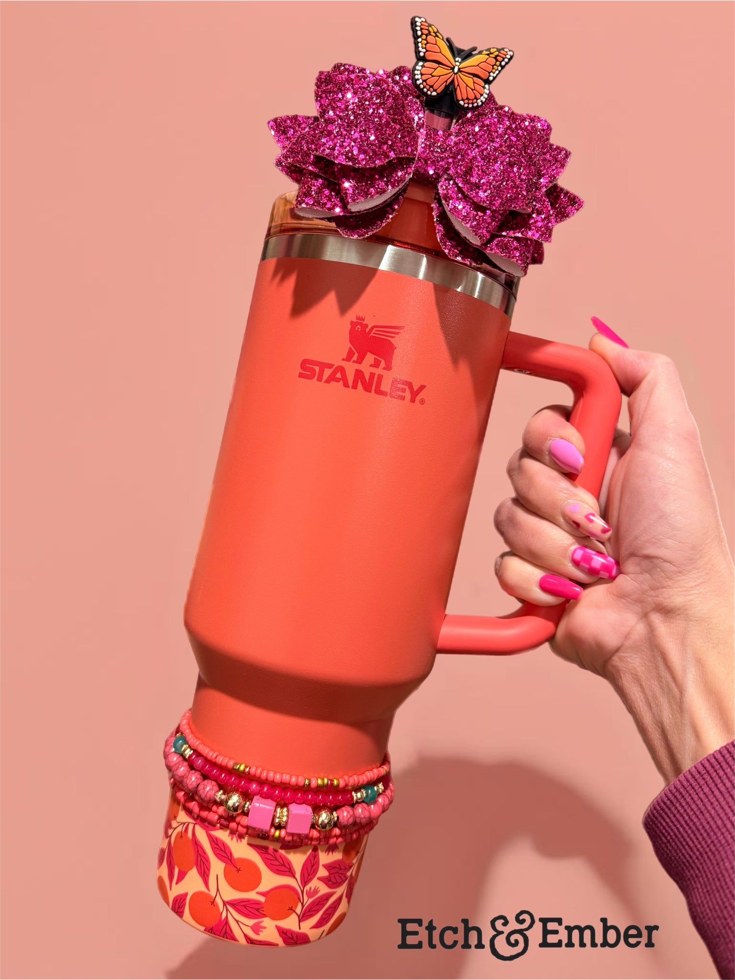 Hot Coral Tumbler Bracelet Stack