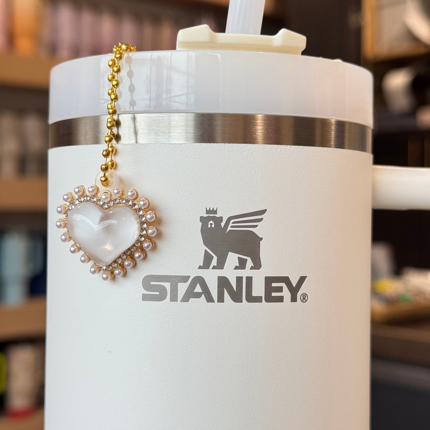 Pearl Heart Charm - Tumbler Handle Charm