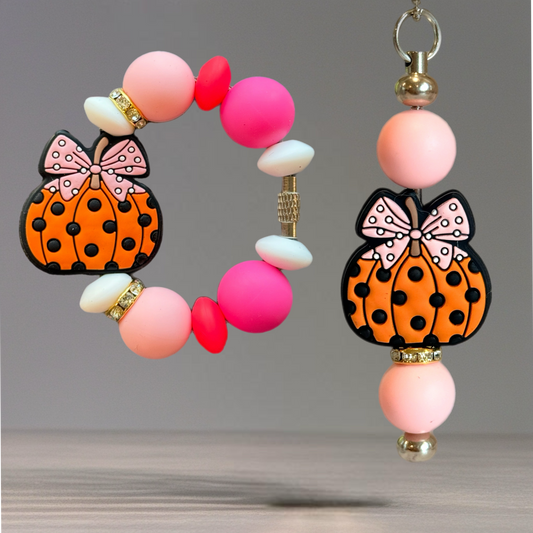 Pink Polka Dot Pumpkin Charm - Tumbler Handle Charm