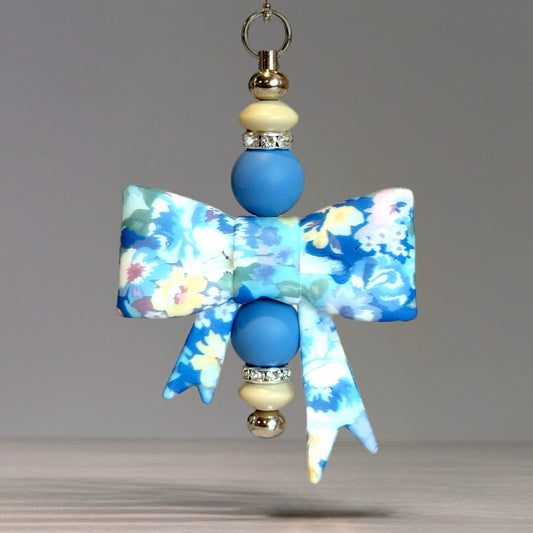 Blue Floral 3D Bow Charm - Tumbler Handle Charm