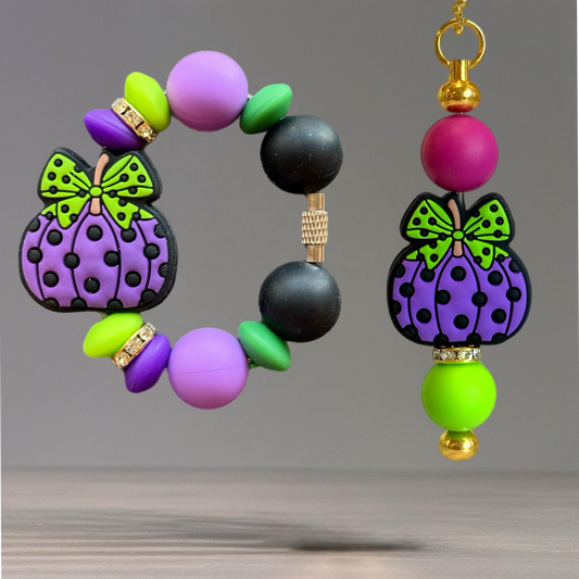 Green Polka Dot Pumpkin Charm - Tumbler Handle Charm