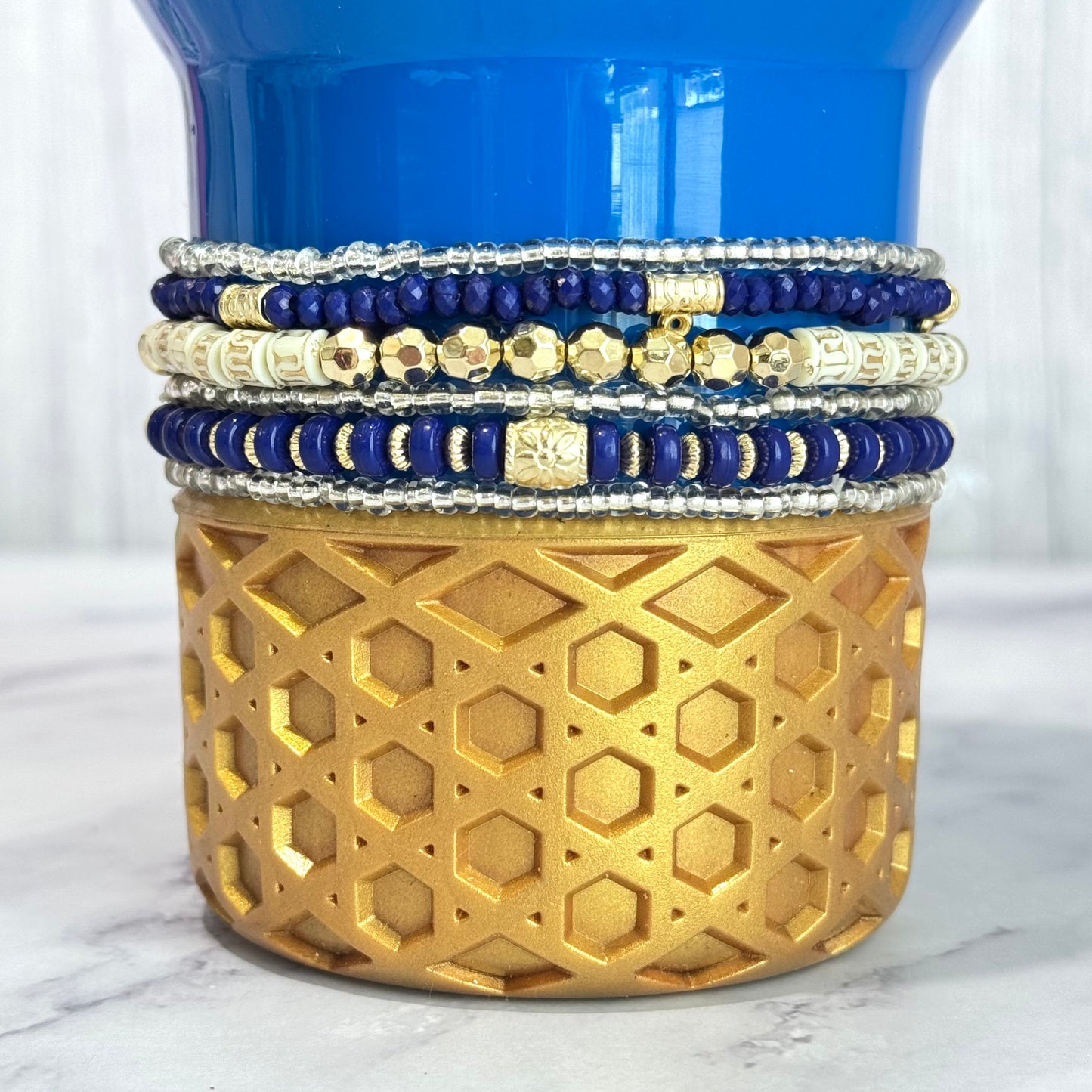 Blue & Gold Tumbler Bracelet Stack -fits 30-40oz