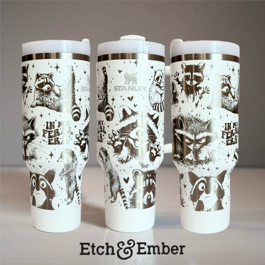 ‘In My Feral Era’ Raccoon Design Custom Stanley Adventure Quencher 40 oz tumbler