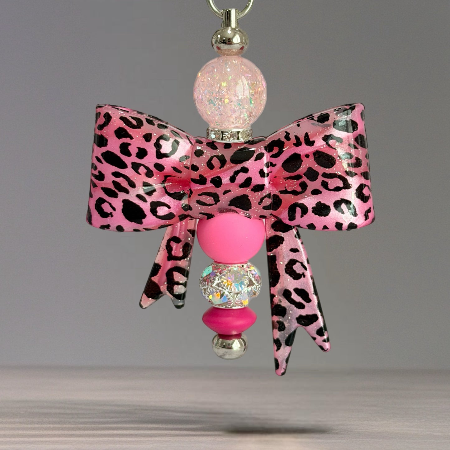 Hot Pink Leopard 3d Bow Charm - Tumbler Handle Charm