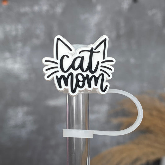 Cat Mom Straw Topper- Black White