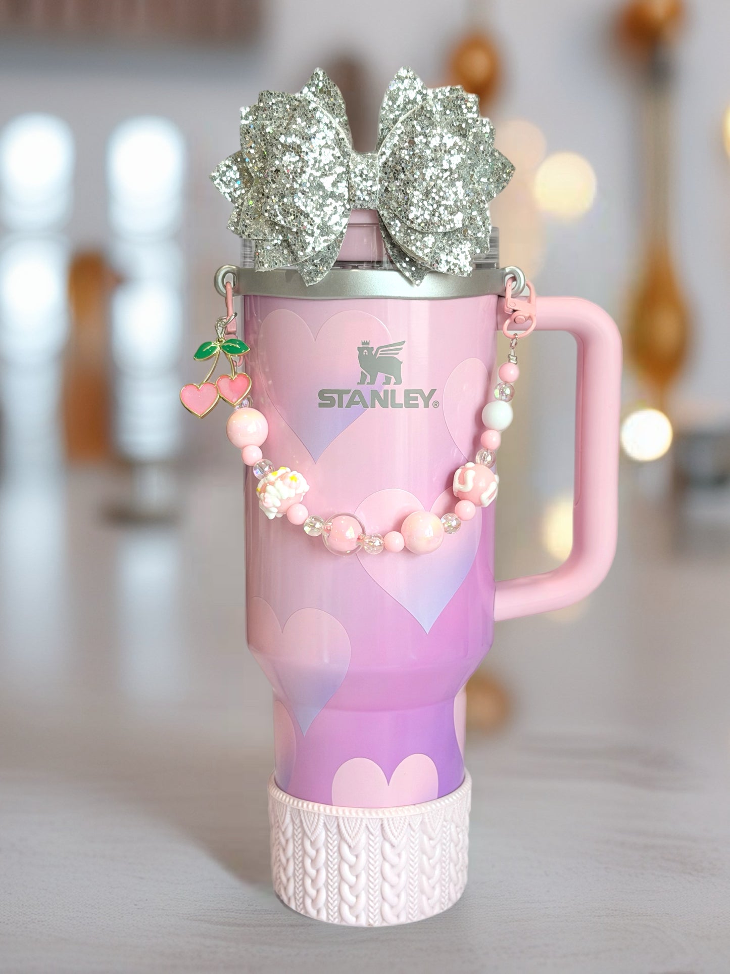 Pink Velvet Cherry Deluxe Tumbler Charm Necklace