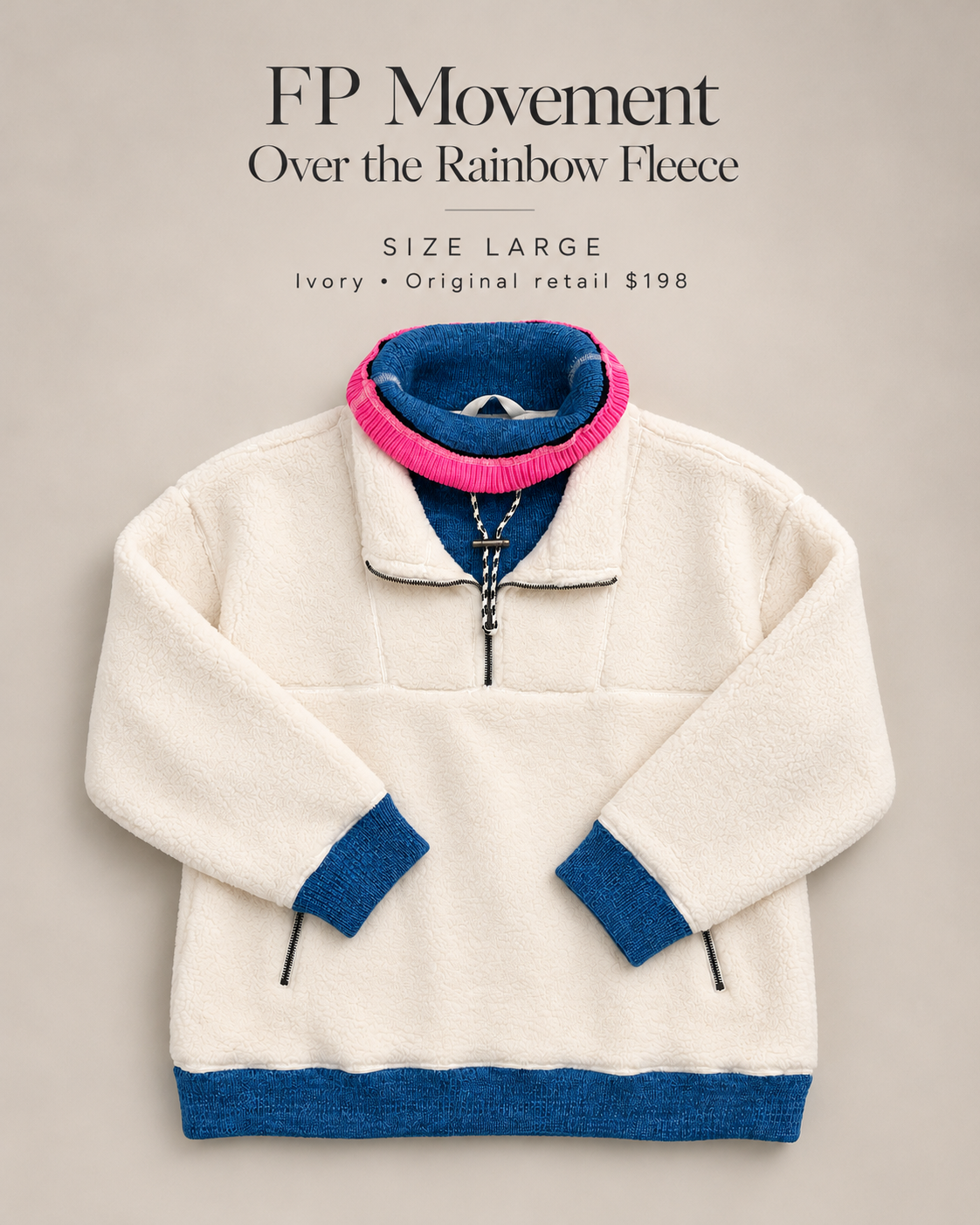 Free People Over The Rainbow Fleece — Ivory, Size Large