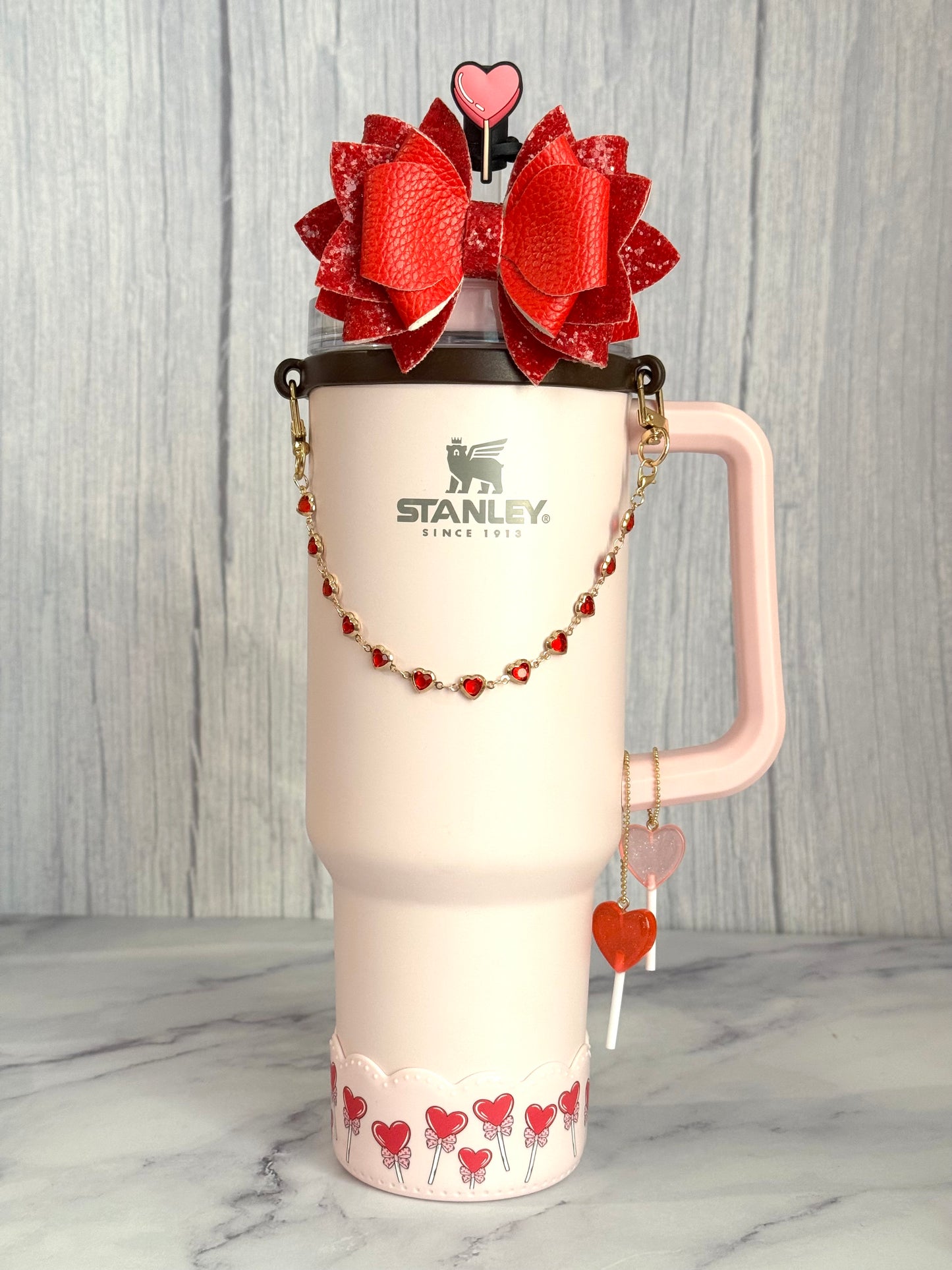 Tiny Red Hearts Deluxe Tumbler Charm Necklace