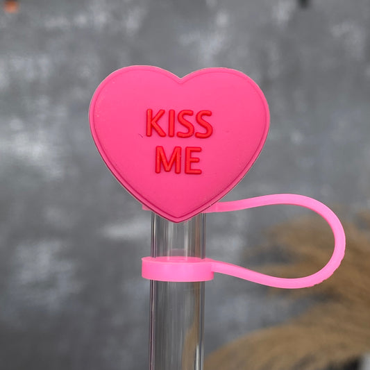 Conversation heart Straw Topper- pink red