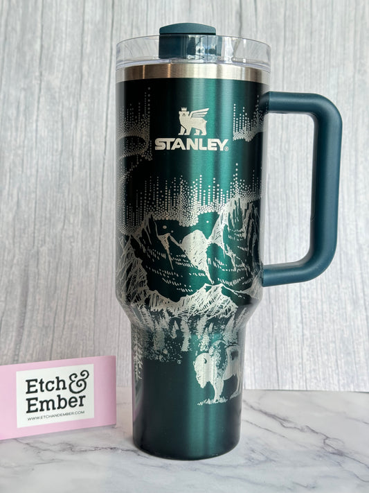 Northern Lights Engraved Stanley 40oz- Ready to Ship- Evergreen Glow