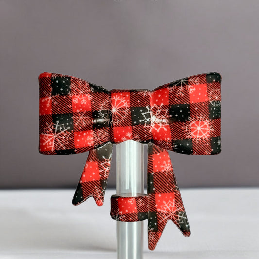 Buffalo Plaid Snowflake 3D Bow Straw Topper
