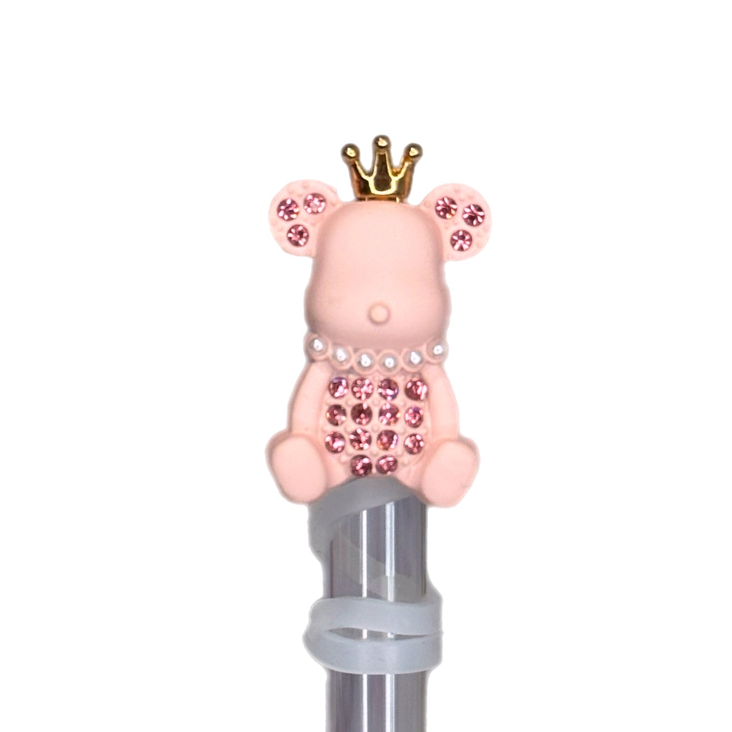 Pink Bling Bear Deluxe Straw Topper