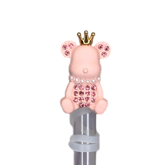 Pink Bling Bear Deluxe Straw Topper