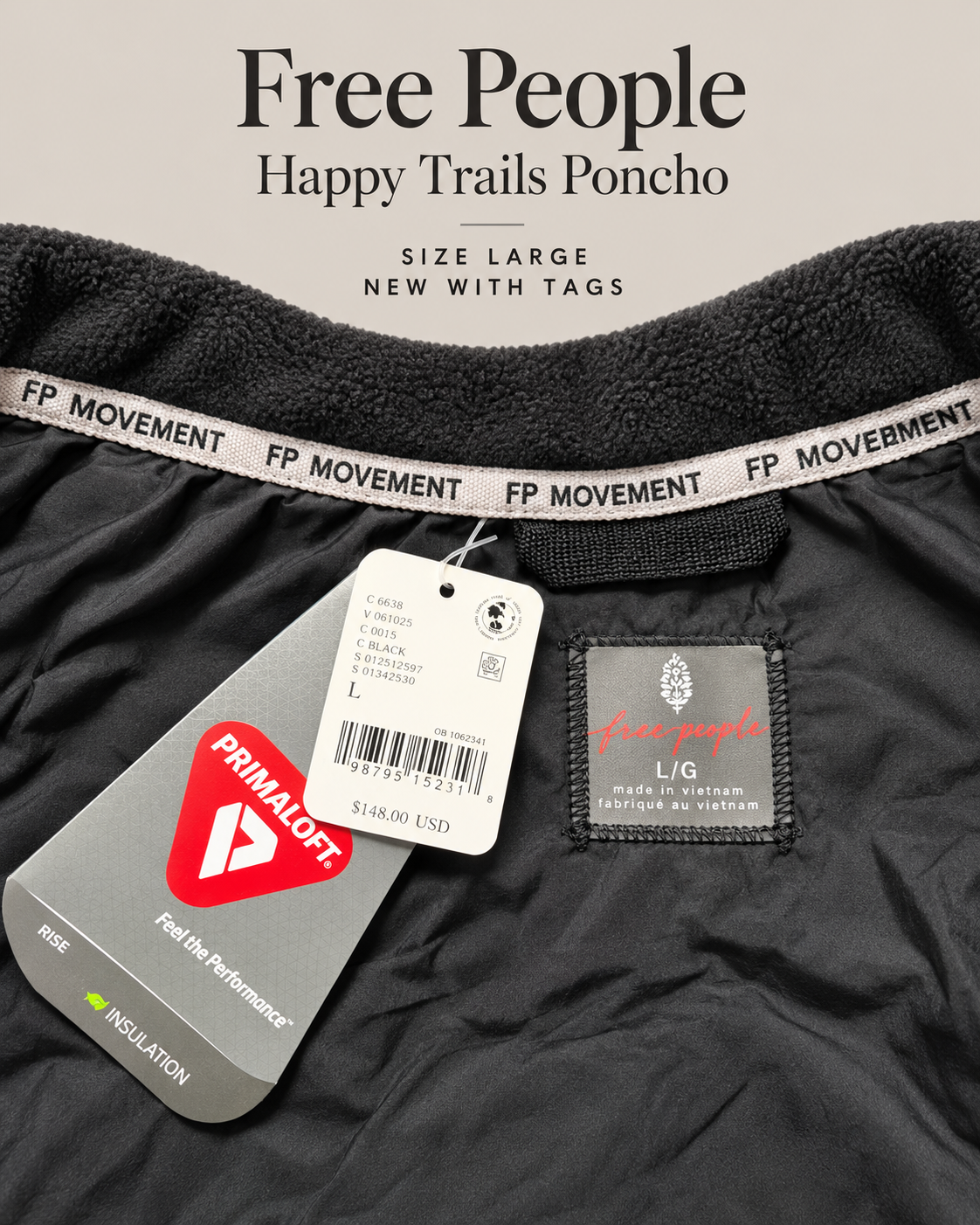 Free People Happy Trails Poncho — Black, Size Large