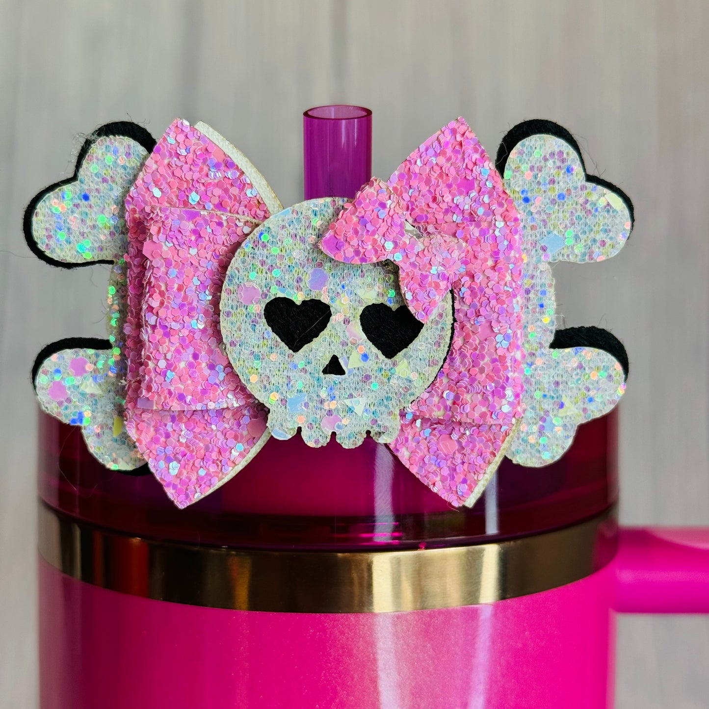 Pink Skull Bow Tumbler Bow - Universal Fit