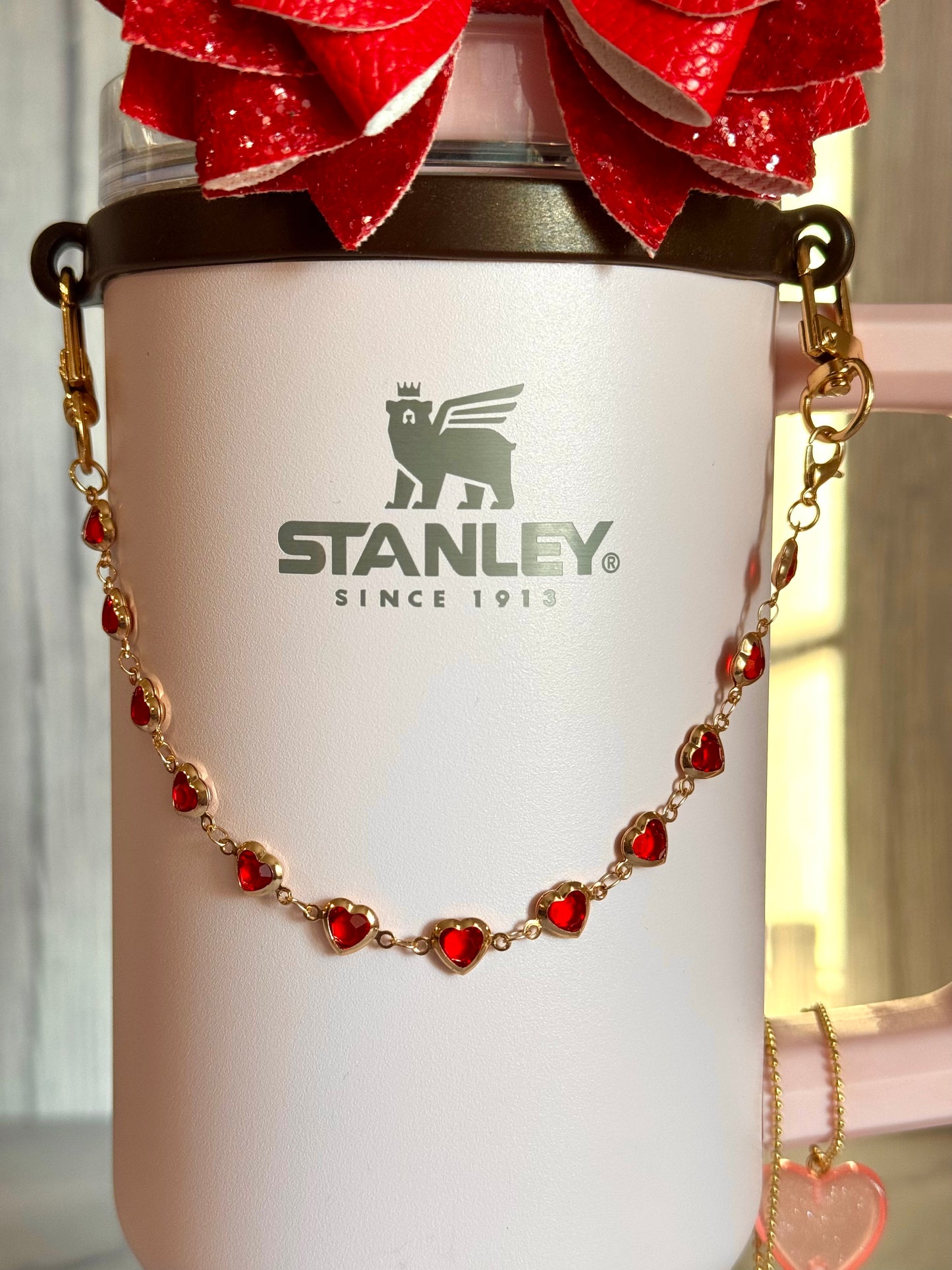 Tiny Red Hearts Deluxe Tumbler Charm Necklace