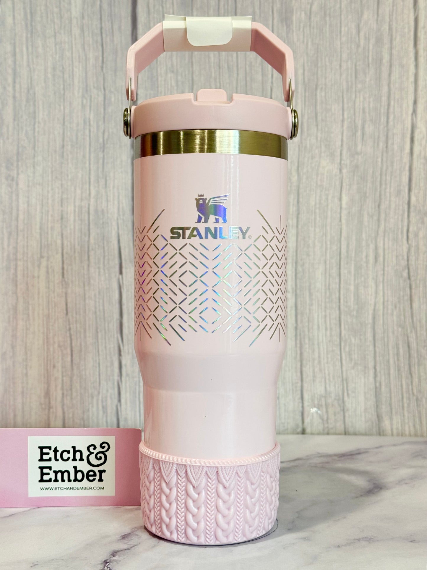 Pink Icicle Shimmer MACRAME Tumbler Boot -fits 20-40oz