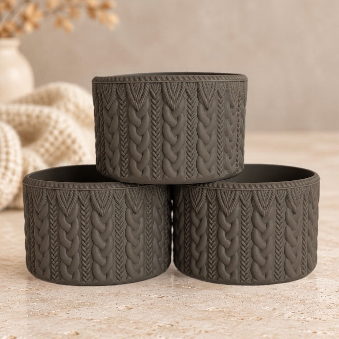 Chocolate Brown macrame silicone tumbler boot – front view