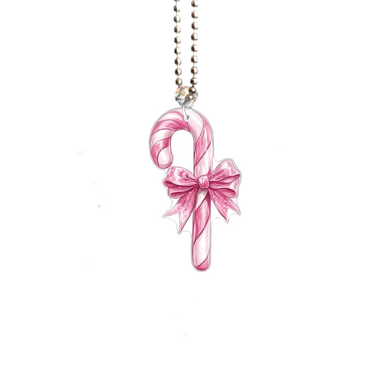 Coquette Pink Candy Cane Charm - Tumbler Handle Charm