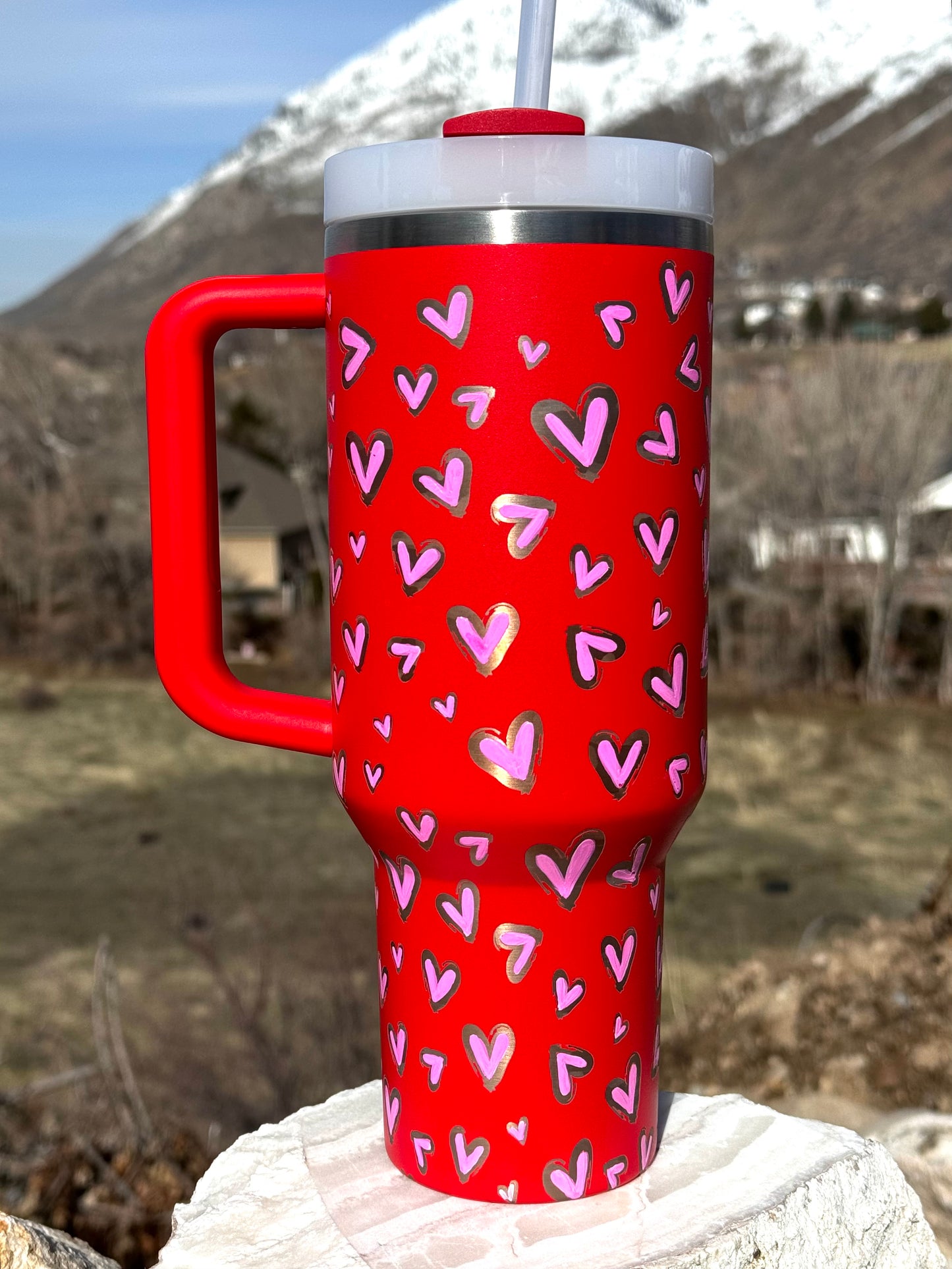 Stanley 40oz ‘Hearts’ Engraved and Painted Tumbler