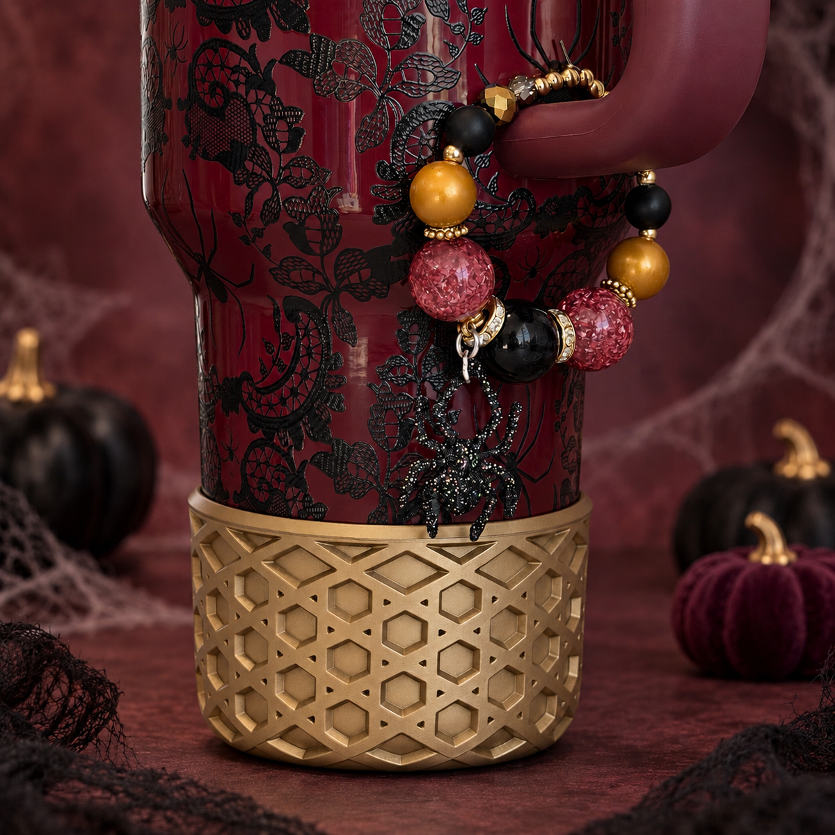Bordeaux Lace Spider Halo Charm - Tumbler Handle Charm