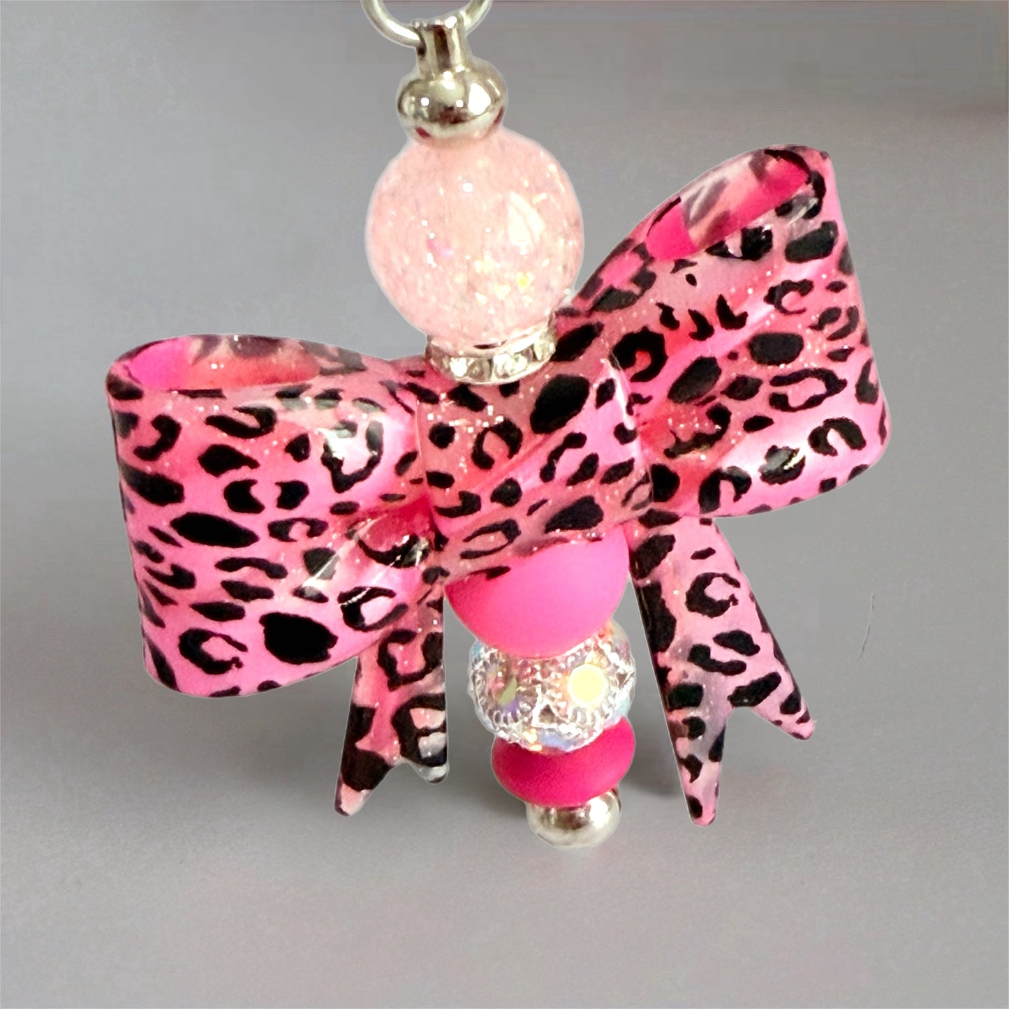 Hot Pink Leopard 3d Bow Charm - Tumbler Handle Charm