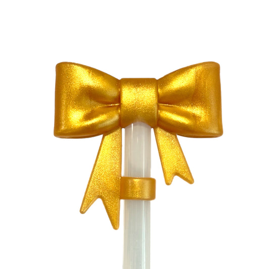 Gold Metallic 3D Bow Straw Topper