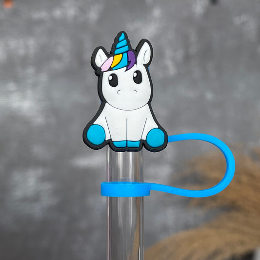Unicorn Straw Topper- Blue white