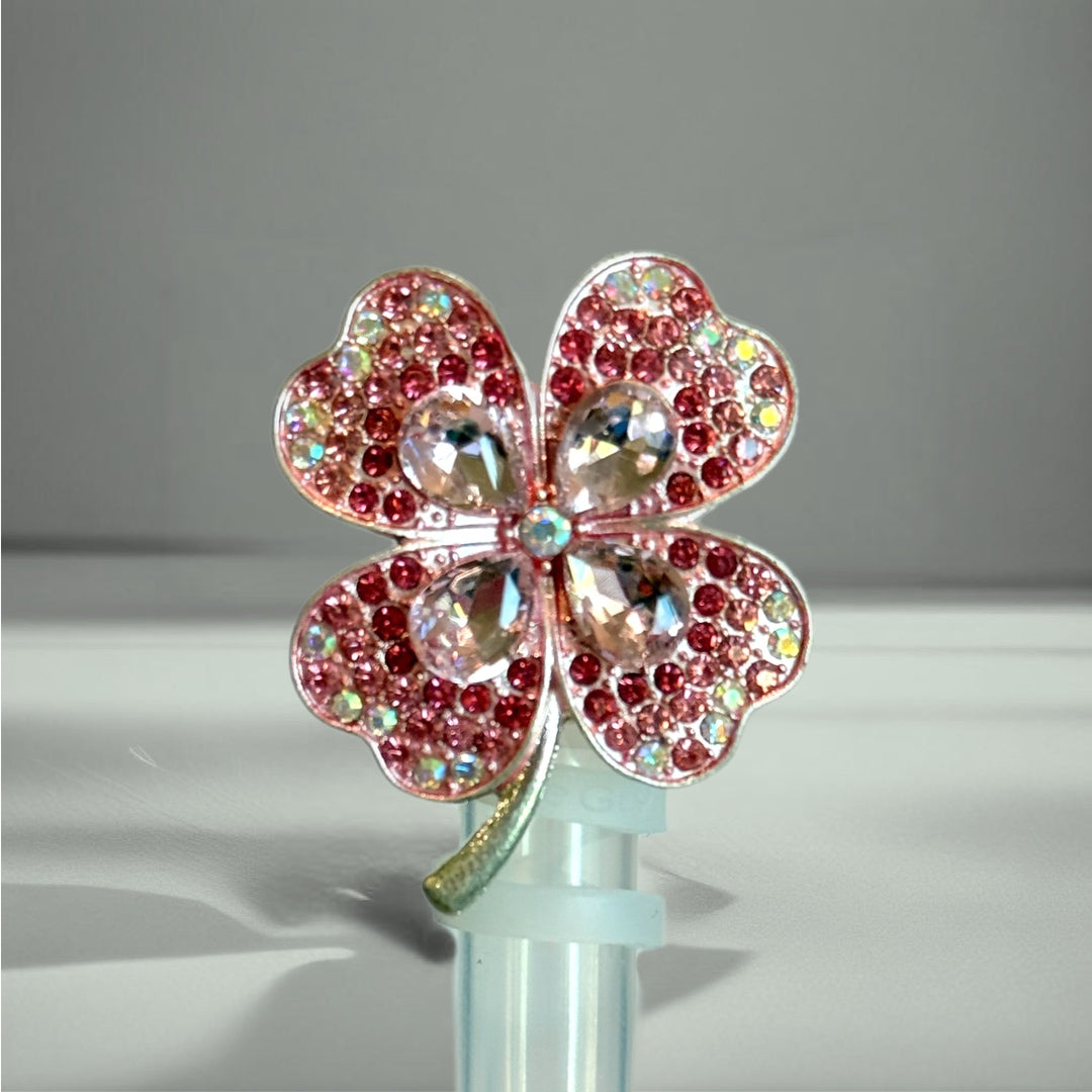 Pink Bling Clover Straw Topper