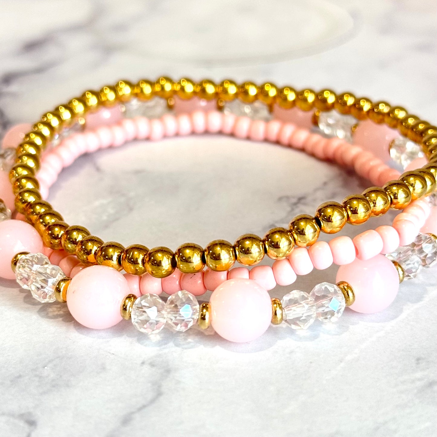 Rose Quartz Tumbler Bracelet Stack -fits 30-40oz