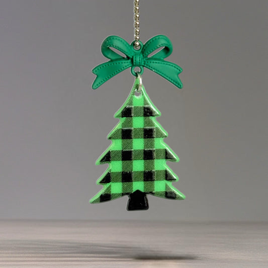 Green Plaid Christmas Tree Charm - Tumbler Handle Charm