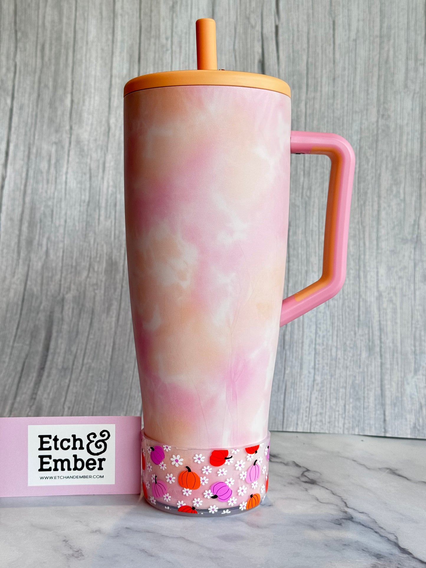 Floral Pink Pumpkins Tumbler Boot -fits 20-40oz New!