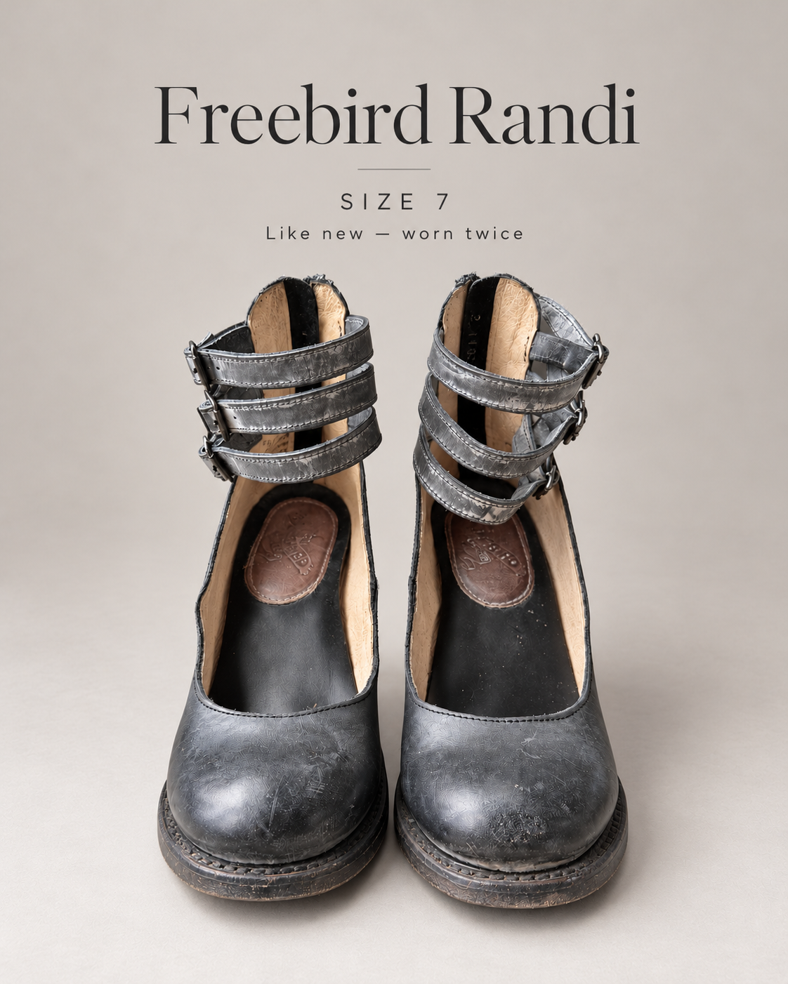 FREEBIRD Randi Leather Ankle-Strap Heels — Size 7