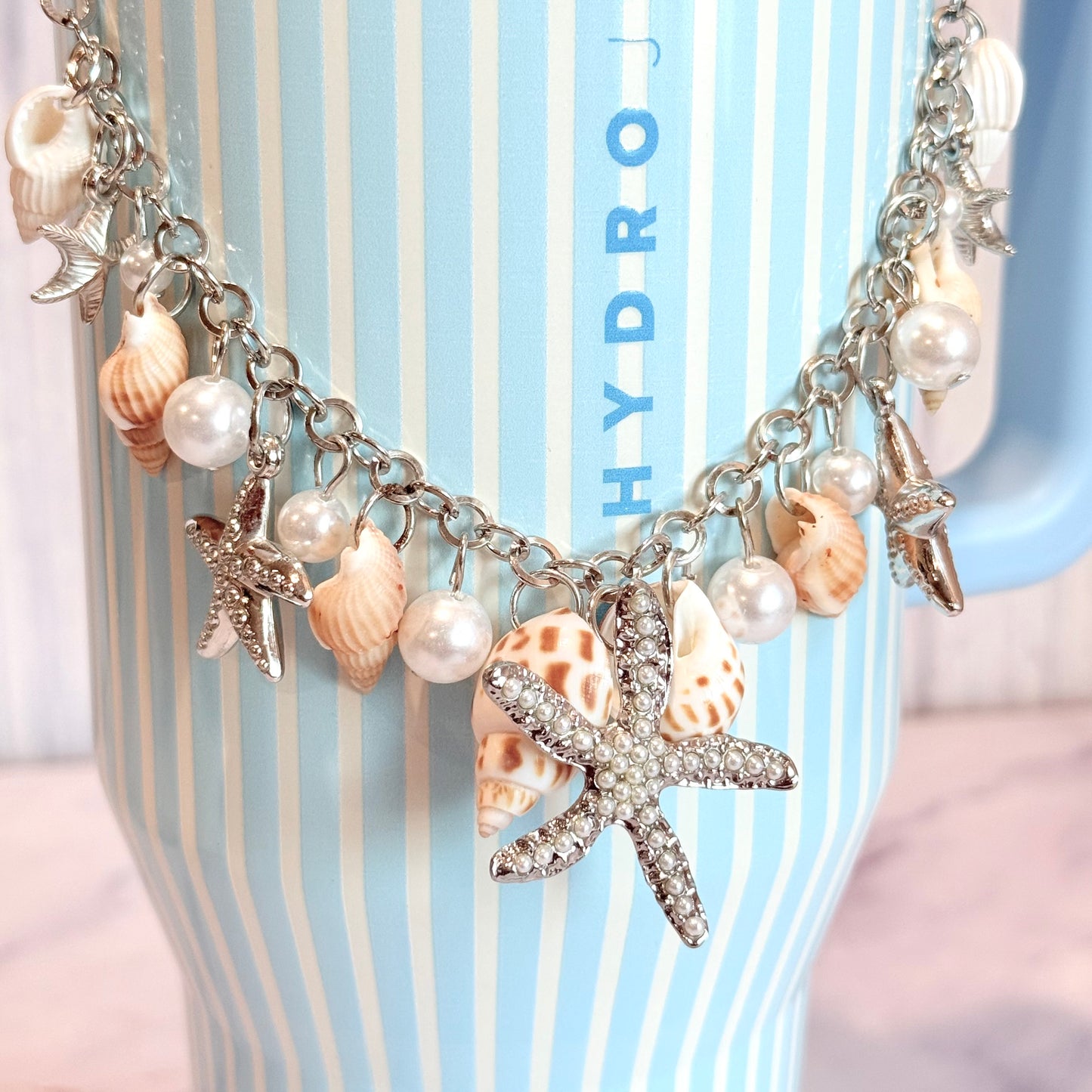 Sea Shells Silver Deluxe Tumbler Charm Necklace