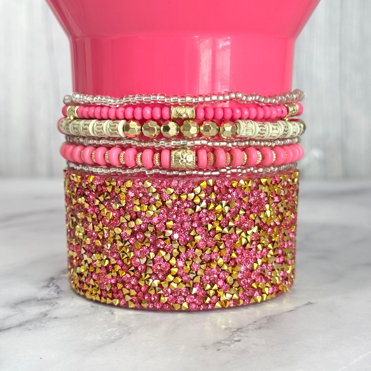 Pink & Gold Tumbler Bracelet Stack -fits 30-40oz