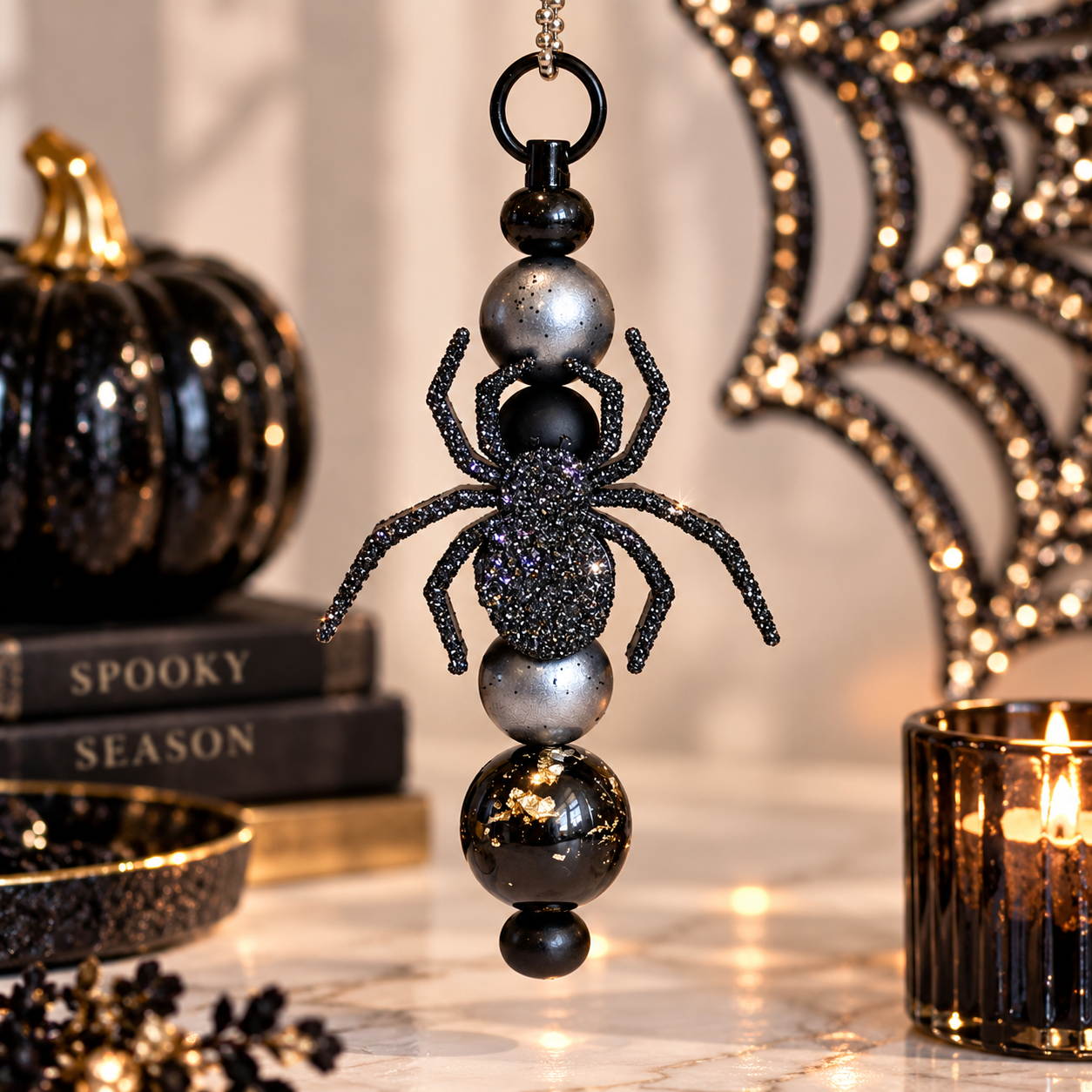 Black Spider Webs Bar Charm - Tumbler Charm