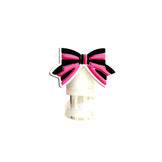 Pink & Black Bow Straw Topper