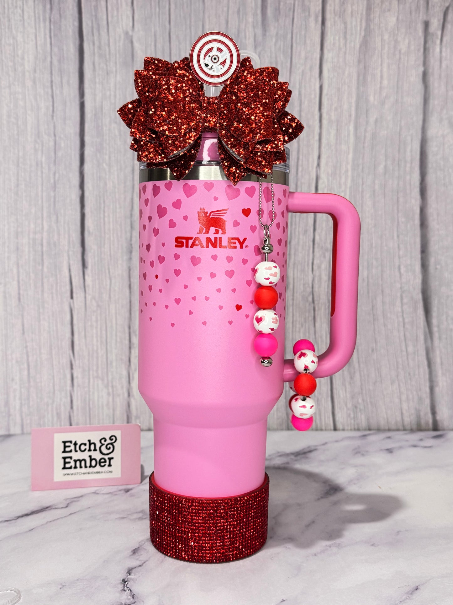 Hearts Pink & Red Bar Charm - Tumbler Handle Charm