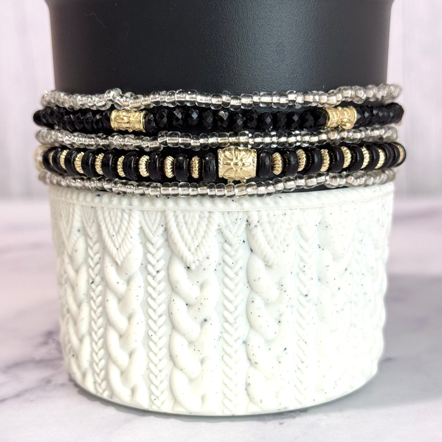 Black & Gold Tumbler Bracelet Stack -fits 30-40oz