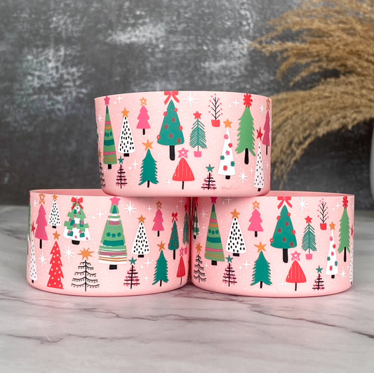 PINK CHRISTMAS TREES Tumbler Boot -fits 20-40oz NEW!  pink white