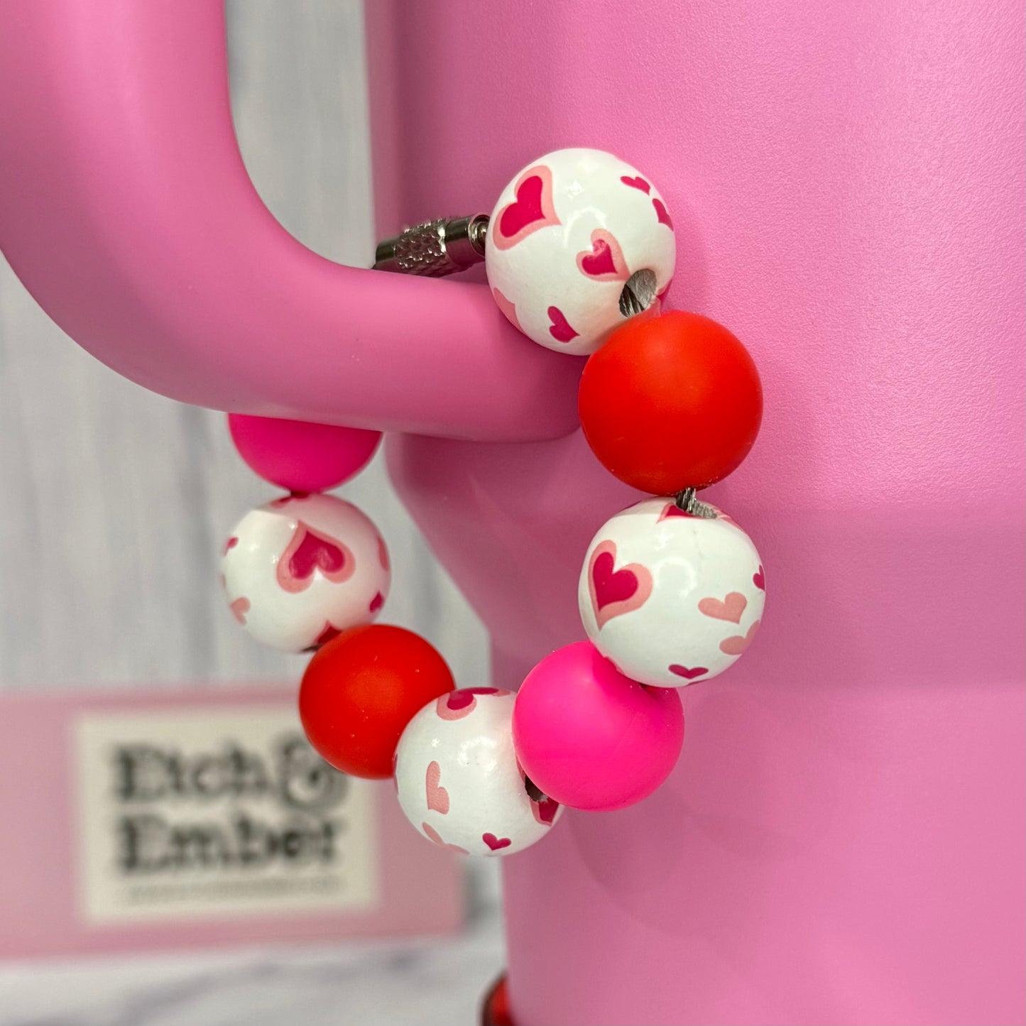 Hearts Pink & Red Handle Bracelet - Tumbler Handle Charm