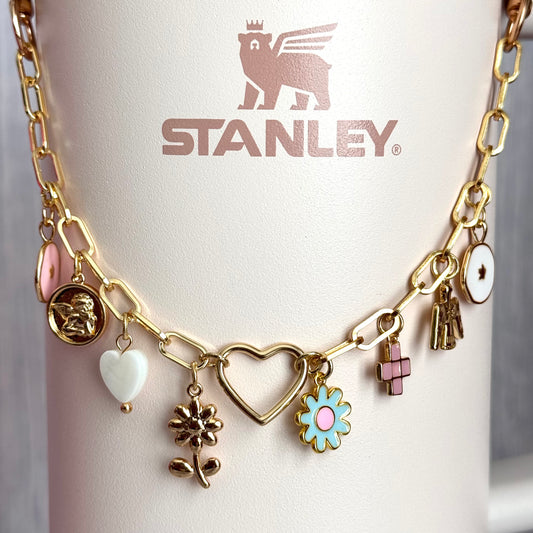 Floral Heart Deluxe Tumbler Charm Necklace