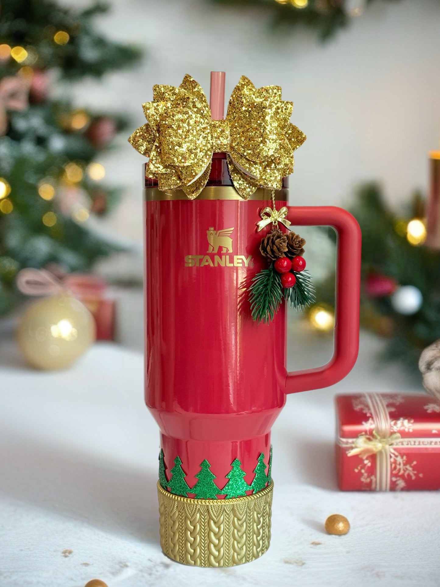 Christmas Holly Charm - Tumbler Handle Charm